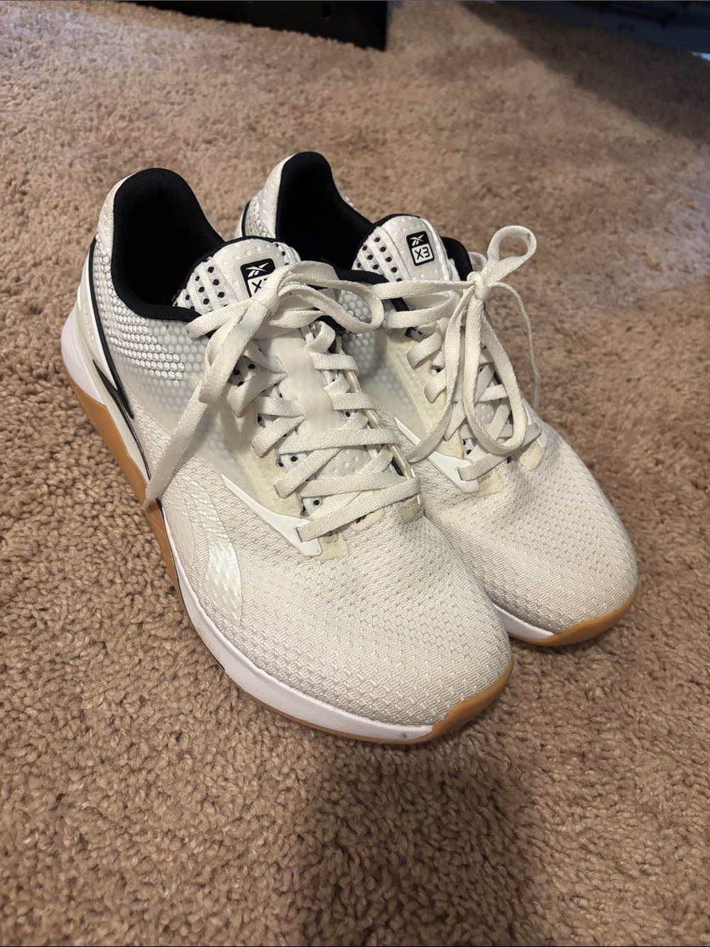 Reebok NANO X3 White and Black Athletic Mesh Sneakers with Gum Outsoles